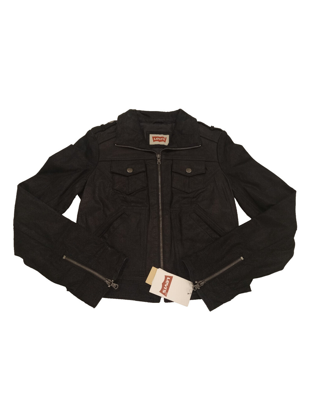 Levi's Leather Jacket Womens XS Black Utility Zipper Cuffs Macy's Exclusive